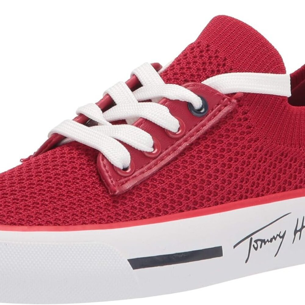 Women’s Red Knit Sneaker Rubber Sole Lace-up Flat Comfortable Shoe